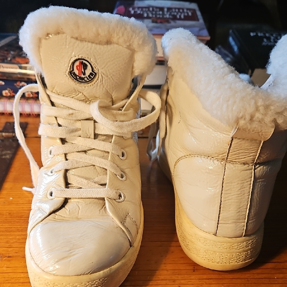 Moncler White Shearling High Top Sneakers